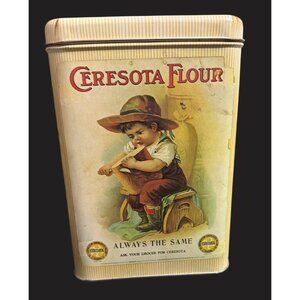 Ceresota Flour Collectible Tin Can With Vintage Boy Illustration & Lid 9"